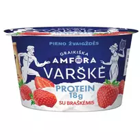 Varškė su braškėmis GRAIKIŠKA AMFORA PROTEIN, 0,8% rieb, 200 g