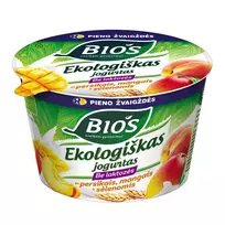 Ekologiškas jogurtas be laktozės su persikais, mangais ir sėlenomis BIOS, 3,1% rieb., 200 g