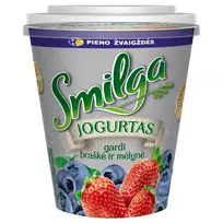 Jogurtas su mėlynių ir braškių gabaliukais SMILGA, 3,3% rieb., 380 g