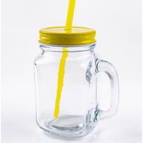 Gėrimų stiklainiukas YELLOW su šiaudeliu, 480 ml