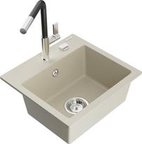Granitinė virtuvinė plautuvė Mexen Milo su maišytuvu ir sifonu, Beige/Black/Chrome
