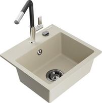 Granitinė virtuvinė plautuvė Mexen Milo su maišytuvu ir sifonu, Beige/Black/Chrome