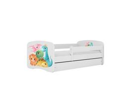 Vaikiška lova be čiužinio, su stalčiumi Kocot Kids BabyDreams White tiny dinos, 140x70 cm, balta