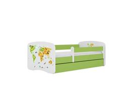 Vaikiška lova be čiužinio, su stalčiumi Kocot Kids BabyDreams Green map, 140x70 cm, žalia