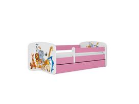 Vaikiška lova su čiužiniu be stalčiaus Kocot Kids BabyDreams Pink animals 140x70 cm, rožinė/balta