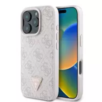 Guess Leather 4G Triangle Strass MagSafe Apple iPhone 16 Pro Max – dėklas telefonui rožinės spalvos