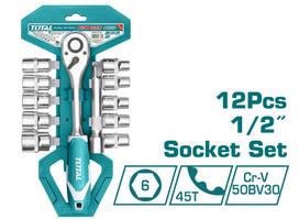 Galvučių rinkinys su terkšle TOTAL, CR-V(50BV30), 1/2", 12vnt,, THT141121