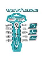 Galvučių rinkinys su terkšle TOTAL, CR-V(50BV30), 1/4", 12vnt,THT14114126