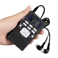 Mini nešiojamas DSP stereo FM radijo skaitmeninio laikrodžio imtuvas susitikimų sinchroniniam vertimui juoda