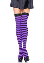 Leg Avenue Striped Nylon Thigh Highs 6005 Black & Purple
