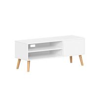 Skandinaviško stiliaus TV staliukas | Atviros/uždaros lentynos | 40 x 120 cm | Balta