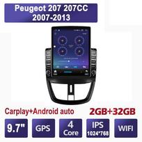 9,7 colio automobilio radijas, skirtas Peugeot 207 207CC 2007-2013 Android 2 DIN Tesla vertikalus ekranas Carplay Automatinis radijas Multimedijos grotuvas 2+32GB black