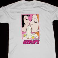 Kawaii Drabužių Kabliukai Stilius 2 Mergaitės Valgo Bananą Anime Hentai Marškinėliai Perprintas JAV Hipsteris Animacinis Spausdintas Marškinėlis Viršūnės Unisex L