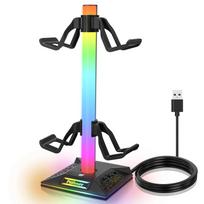EB03 RGB Gaming Controller & Headphone Holder with 10 Light Modes, 2 USB Ports, Headset Stand for PC Gamers Desk Accessories 28*11*11cm juoda