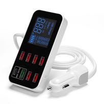 A9S+ 8 prievadų USB automobilinis įkroviklis Greitas automobilinis įkroviklis LCD ekranas Itin plonas USB šakotuvas, skirtas telefono planšetiniams kompiuteriams DVR balta