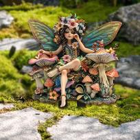Fėjų figūrėlių kuolo ornamento grybo formos balkono vejos kieme prie namų