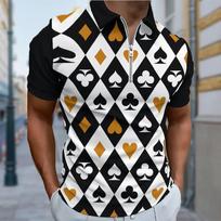 Vyriški marškiniai Polo Laisvalaikio Užtrauktukas Trumpomis Rankovėmis Mados Laisvalaikio Užtrauktukas Vasara Pavasaris Įprastas Kirpimas Pokerio Spaudinys 3D Spaudinys Marškiniai XS mėlyna