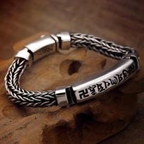 Nauja šešių simbolių mantra rankų darbo apyrankė, stora retro stiliaus hipsterio asmenybė vyriški papuošalai 18cm
