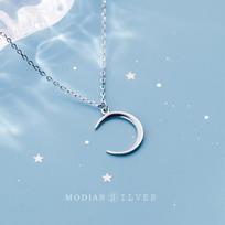 MODIAN Minimalist Crescent Pendant Necklace for Women 925 Sterling Silver Adjustable Link Chain Necklace Fine Jewelry  New