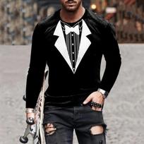 Spring And Autumn Vacation Suit Bow Printed Men's Long sleeved T-shirt Tailcoat Tie Round Neck Plus Size Comfortable Long sleeve M white