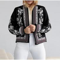 Retro mados amerikietiško mygtuko medvilninis paltas moterims rudens žiemos spausdintas patchwork stilingas elegantiškas drabužiai naujas vintažinis ilgomis rankovėmis laisvalaikio švarkas S juoda