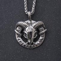 Norse Mythology Men Stainless Steel Nordic Viking Amulet Thor Goat Valknut Pendant Necklace Viking Goat Head Stainless Steel