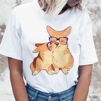 Corgi Smooch marškinėliai Moteriški marškinėliai marškinėliai Top Harajuku Drabužiai Juokingi marškinėliai korėjietiškai grafikai M balta