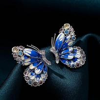 Butterfly Stud Earrings, Unique Creative Colored Diamond Earrings, Fashionable Personality, Simple Design Sense, Niche Sweet And Cool Style Earrings blue