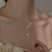 925 Sterlingo sidabro širdelės žavesio karoliai pakabukas apvalus perlas moterims Vestuvių vakarėlis Papuošalai Priedai Choker Kaklo grandinėlė
