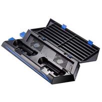 Vertikalus stovas, skirtas PS4 Slim / įprastam Playstation4 aušinimo ventiliatoriaus valdiklio įkrovimo stotelei su žaidimų saugykla ir dvigubu smūginiu įkrovikliu 38*14.3*3cm juoda