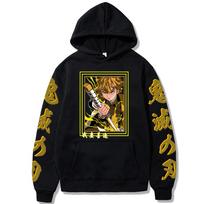 Anime Demon Slayer Japoniškos Mangos Džemperiai Kimetsu No Yaiba Agatsuma Zenitsu Harajuku Unisex Mada Hip Hop Didelio Dydžio Džemperis XS juoda
