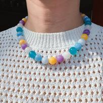 Original Summer New Dopamine Color High-End Natural Stone Beaded Necklace Large Round Bead Bracelet Earrings Set 66 brown