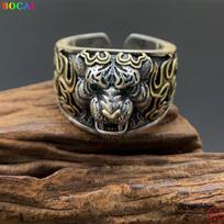 Bocai S925 Sterling Sidabro žiedai Naujos mados zodiako cirkonio tigro galvutė, reguliuojama gryna Argentum rankų papuošalai vyrams 9