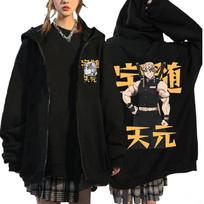 Karšti Anime Demon Slayer Džemperiai Uzui Tengen Spaudas Užsegami Džemperiai Kimetsu No Yaiba Manga Grafinis Džemperis Harajuku Užtrauktuku Užsegama Striukė XS juoda