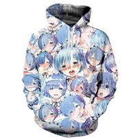 Rem kostiumas Anime animacinis filmas Ahegao Cosplay Hoodie 3D spausdintas megztinis sportinis kostiumas S