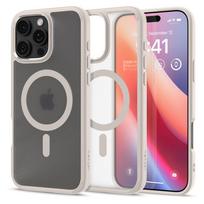 Itin tvirtas pusiau skaidrus dėklas su kreminės spalvos detalėmis "Spigen Ultra Hybrid Mag Magsafe" telefonui Apple iPhone 16 Pro Max