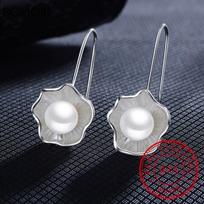Fashion Big 925 Sterling Silver Pearl Earrings For Women Wedding Jewelry Statement Lotus Flower Earrings Pendientes Bijoux