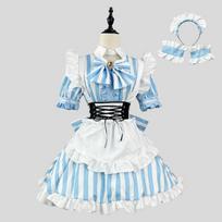 Naujas japoniško stiliaus mielas dryžuotas tarnaitės kostiumas COSPLAY Lolita didesnio dydžio tarnaitė S šviesiai mėlyna spalva
