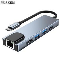YurKem Type-C į RJ45 Lan Ethernet adapteris 4K su HDMI suderinamas USB 3.0 C įkrovimo duomenų perdavimas Skirtas MacBook Samsung Xiaomi TV Nintendo
