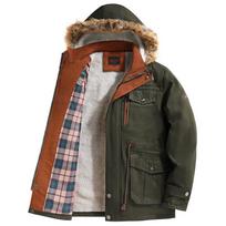 Winter Hooded Jacket Men's Windbreaker Jacket Mid-length Velvet Thickened Large Size Jacket Men's Jacket M
