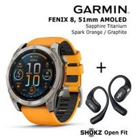 GARMIN Fenix 8 51 mm, AMOLED, Sapphire Titanium + SHOKZ Open Fit Black sportinis laikrodis 010-02905-11 / T910-ST-BK