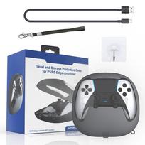 Įkraunamas dėklas, skirtas PS5 / PS5 Edge Dual Sense Controller Hard Shell apsauginis dangtelis laikymo dėklo nešiojimo krepšys su įkrovimo kabelio dirželiu 18.2*8.8*17.9cm juoda