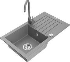 Granitinė virtuvinė plautuvė Mexen Pablo su maišytuvu ir sifonu, Grey