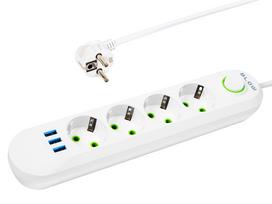 PS-420 4 lizdų 3xUSB tinklo ilgintuvas 2m baltas 2x1mm