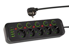PS-530S 5 lizdų tinklo ilgintuvas 4xUSB 1xUSB-C 3m juodas 2x1mm