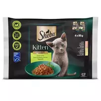 Konservuotas kačių ėdalo, įvairių skonių padaže SHEBA KITTEN, 4x85 g