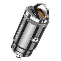 Jellico F7 30W cinko lydinio dviejų prievadų automobilinis greitas adaptyvus įkroviklis USB QC 27W + PD USB-C 30W juodas