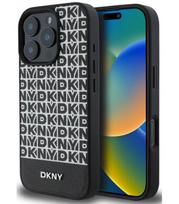 Juodas dėklas Apple iPhone 16 Pro Max telefonui "DKNY PU Leather Repeat Pattern Bottom Stripe MagSafe Case"