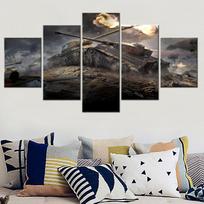 5 Pieces Canvas Artwork Tanks In Action Close Combat IS VS Tiger Poster Painting Modular Home Decor Picture Print Living Room No Frame 20x35cm*2  20x45cm*2  20x55cm*1 No Frame