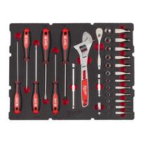 MUCIŅU ATSLĒGA UN UZGRIEŽŅU MUCIŅA PACKOUT™ ATVIKTNES PUTU MATERIĀLA IELIKTNIS, 1/4" RATCHET AND SOCKET AND TRILOBE SCREWDRIVER AND WRENCH SET FOAM INSERT, 4932480717 MILWAUKEE